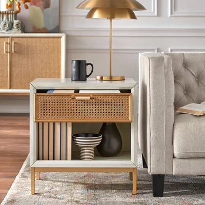 Lati Rattan Drawer End Table White/Natural - Buylateral - Image 2