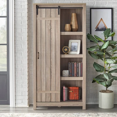 71" Glasbern Tall Farmhouse Barn Door Bookcase Weathered Gray - Buylateral