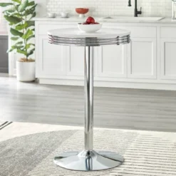 Raleigh Retro Bar Height Pub Dining Table White/Chrome - Buylateral