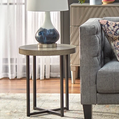 Era Round Contemporary End Table Gray/Black - Buylateral