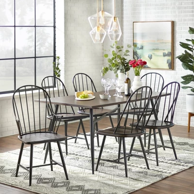 Set Of 2 Milo Windsor Metal With Wood Seat Dining Chairs Black/Espresso Brown - Buylateral - Image 2