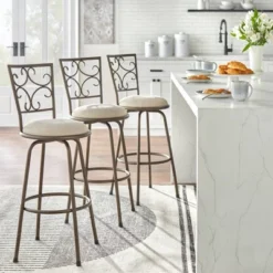 Set Of 3 Claremont Adjustable Height Swivel Barstools Black - Buylateral