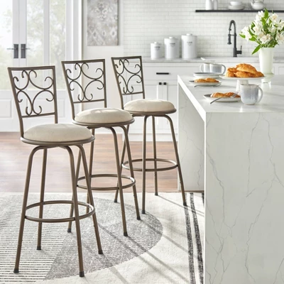 Set Of 3 Claremont Adjustable Height Swivel Barstools Black - Buylateral