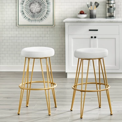 Set Of 2 30" Mazzini Faux Leather And Metal Counter Height Barstools White/Gold - Buylateral