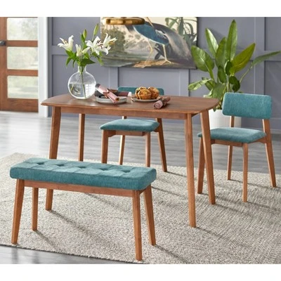 Nettie Mid-Century Modern Upholstered Bench Walnut/Teal - Buylateral - Image 3