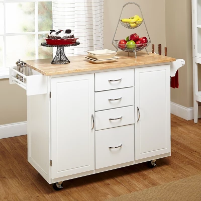 Cottage Country Wood Top Kitchen Cart White - Buylateral - Image 3