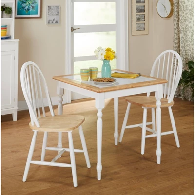 3pc Chester Tile Top Dining Set White/Natural - Buylateral