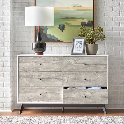 Crislana Mid-Century Modern 6 Drawer Dresser Gray/White - Buylateral - Image 2