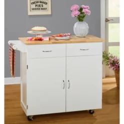 Large Kitchen Cart With Wood Top White - Buylateral