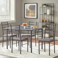 5pc Liv Rectangular Dining Set Black/Gray - Buylateral