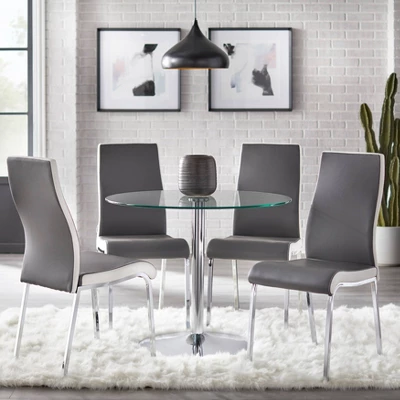5pc Nora Round Pedestal Table Dining Set Gray/White - Buylateral