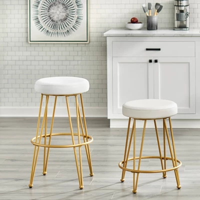 Set Of 2 30" Mazzini Faux Leather And Metal Counter Height Barstools White/Gold - Buylateral - Image 2