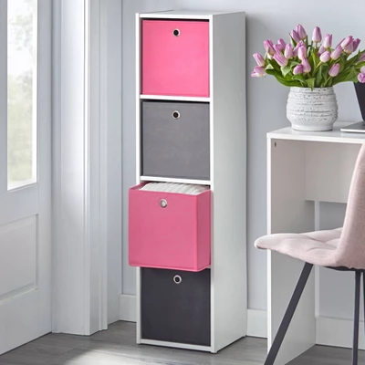 4.25" Utility Bookcase Tower With 4 Fabric Bins White/Pink - Buylateral - Image 2