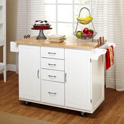 Cottage Country Wood Top Kitchen Cart White - Buylateral - Image 2