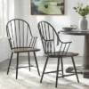 Set Of 2 Milo Windsor Metal With Wood Seat Dining Armchairs Black/Espresso Brown - Buylateral