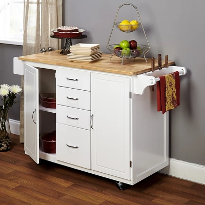 Cottage Country Wood Top Kitchen Cart White - Buylateral - Image 4