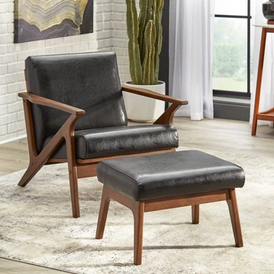 Bianca Mid-Century Modern Ottoman Black/Walnut - Buylateral - Image 3