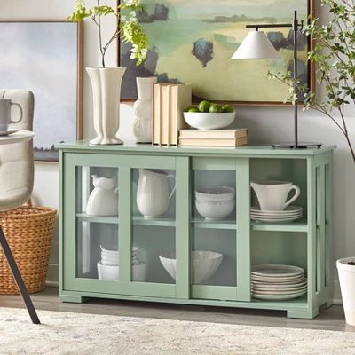 Pacific Stackable Cabinet With Sliding Glass Doors Mint Green - Buylateral - Image 2
